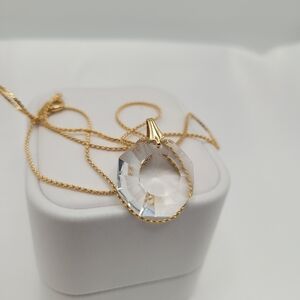Gold Filled GF Faceted Crystal Pendant Necklace 18'' Swarovski Drop